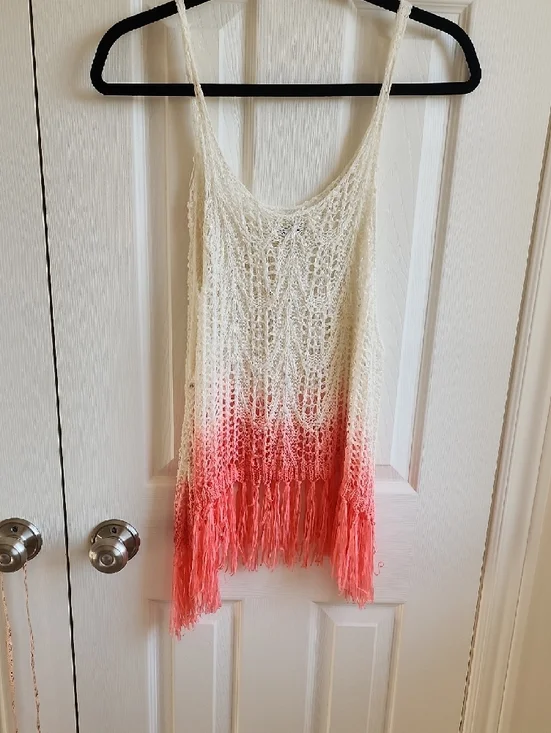 Buffalo David Bitton Cream to Coral Fringe Crochet Camisole sz M - Picture 5 of 6
